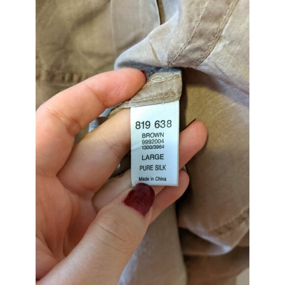 Vintage 80s Bloor & Yonge Pure Silk Blouse Long Sleeve Beige Utility Western L - Picture 8 of 9